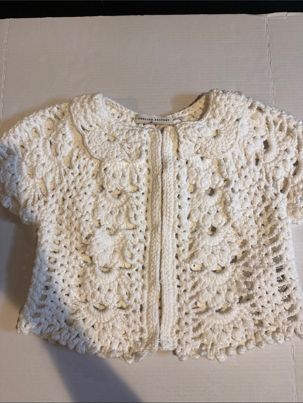 English Factory Cream Crochet Short Sleeve Cardigan